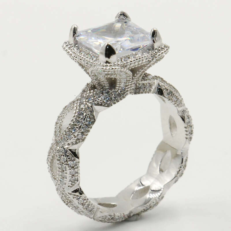 Size 5-10 Vintage Fashion Jewelry Sterling Sier Princess Cut White Topaz CZ Dia Women Wedding Band Ring For Lover Gift
