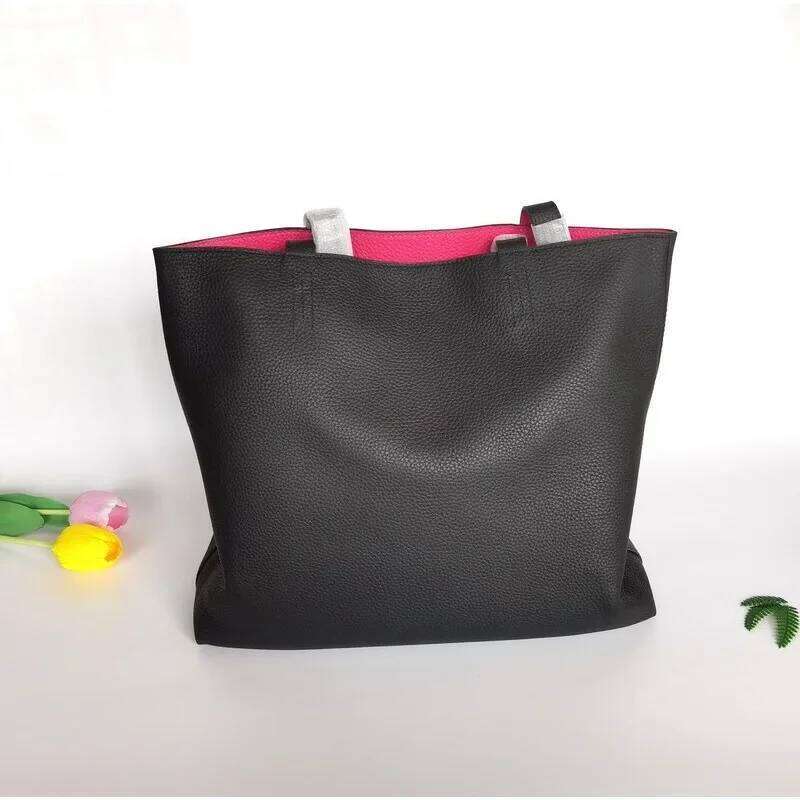 High Quality First-layer Cowhide Tote Double-sided Real Leather Shopping Women's Bag Vintage Casual Portable Large Capacity