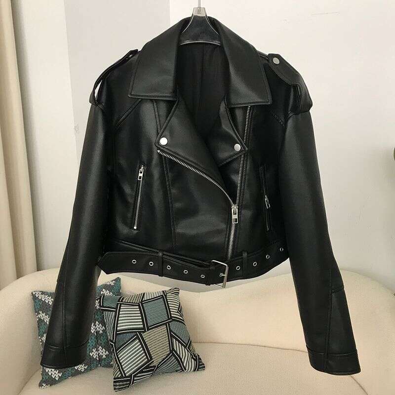 hoodie Women's Clothing Spring and Autumn Ladies New Lapel Short Motorcycle Fashion Casual Style Slim Leather Jacket jacket