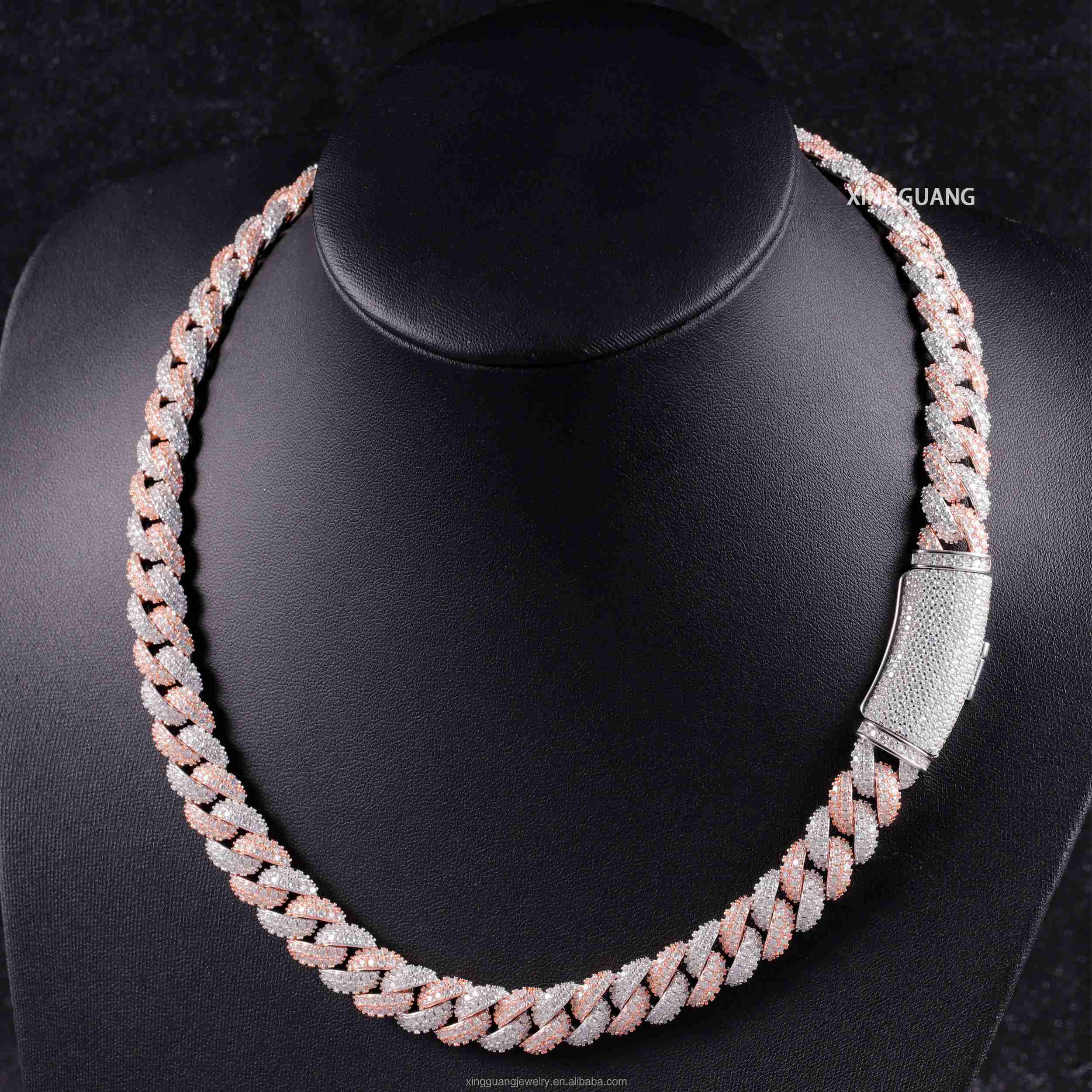 Fashion 2Tone Color Iced Out Diamond Cuban Chain for Men 13mm S925 Silver Chain Hip Hop Necklace VVS Moissanite Cuban Lidynamic Chain