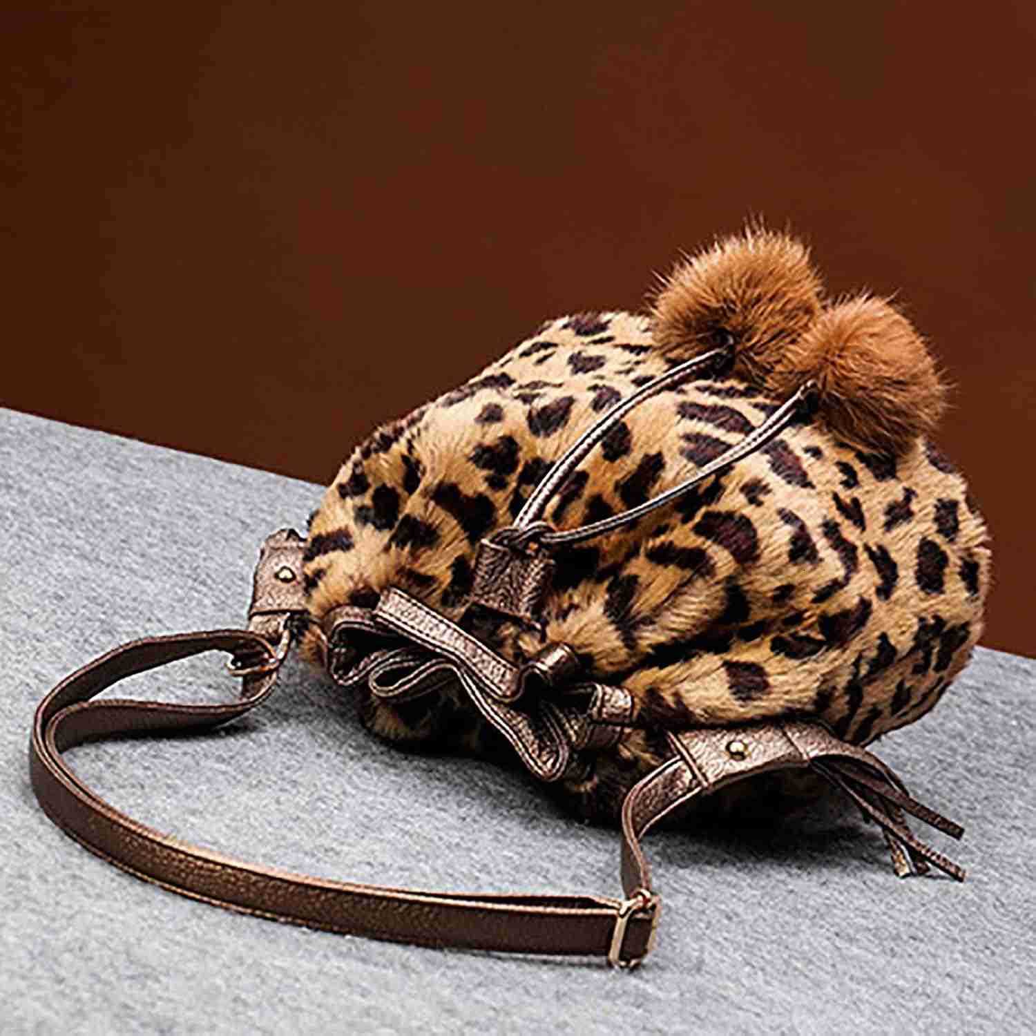 Plush Bucket Handbag Faux Fur Drawstring Fluffy Crossbody Bag Handle Shoulder Tote Bag Z251017