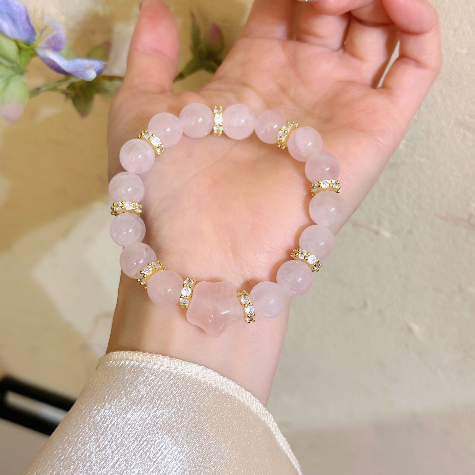 Pink Powdered Celestial Pink Quartz for Her: Elegant Madagascan Crystals & Shiny Pendant