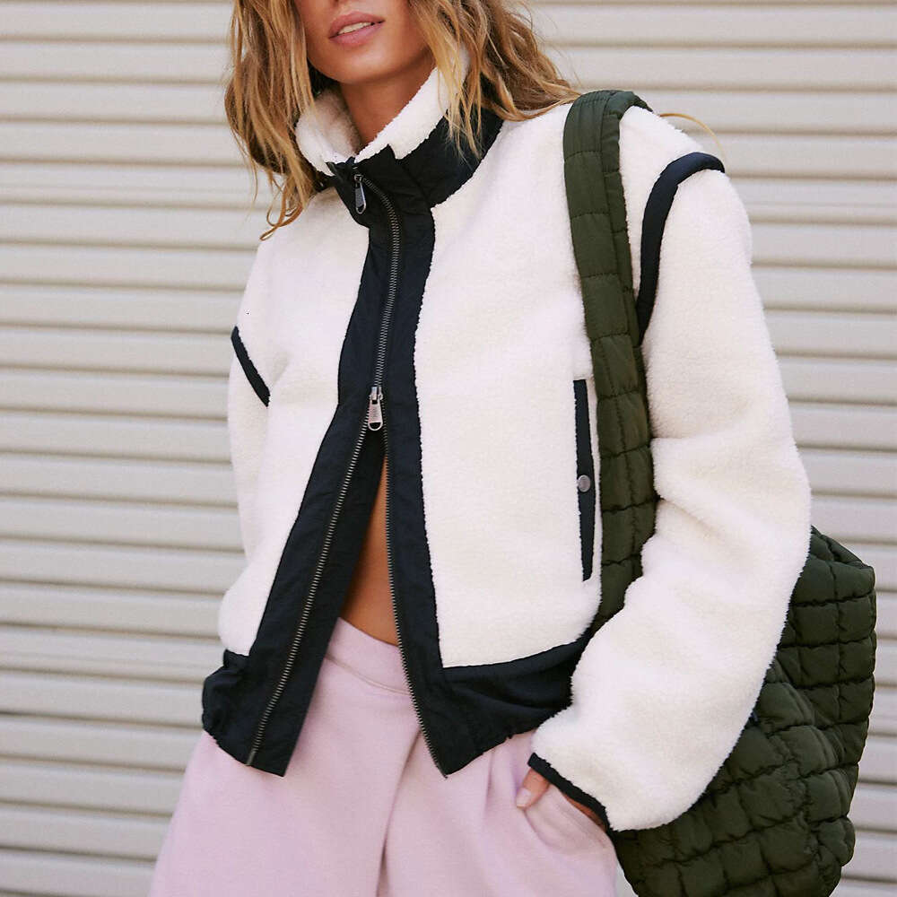 New Product Stand Collar Autumn Winter Fashion Outdoor Lamb Wool Cardigan Zipper Jacket B5