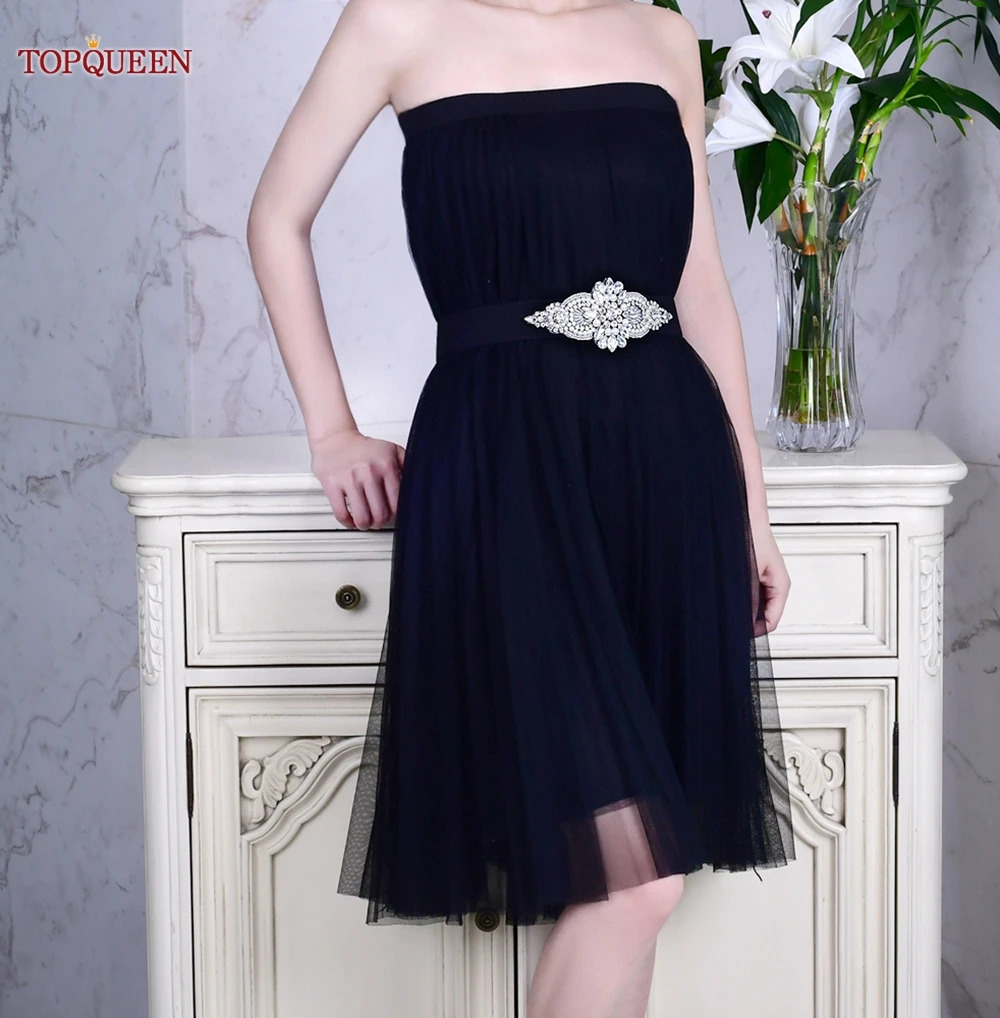TOPQUEEN S05B Rhinestone Black Elastic Belt Women Female Evening Dress Loose Sweatshirt Coat Daily Sparkly 251010