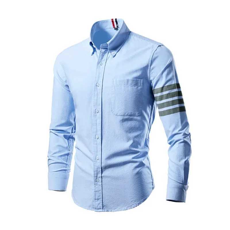 2025 Trend Mens Shirts Casual Soft Thin Slim Luxury Long Sleeve Striped Solid Shirt Male Streetwear Fashion Leisure Male Top J251017