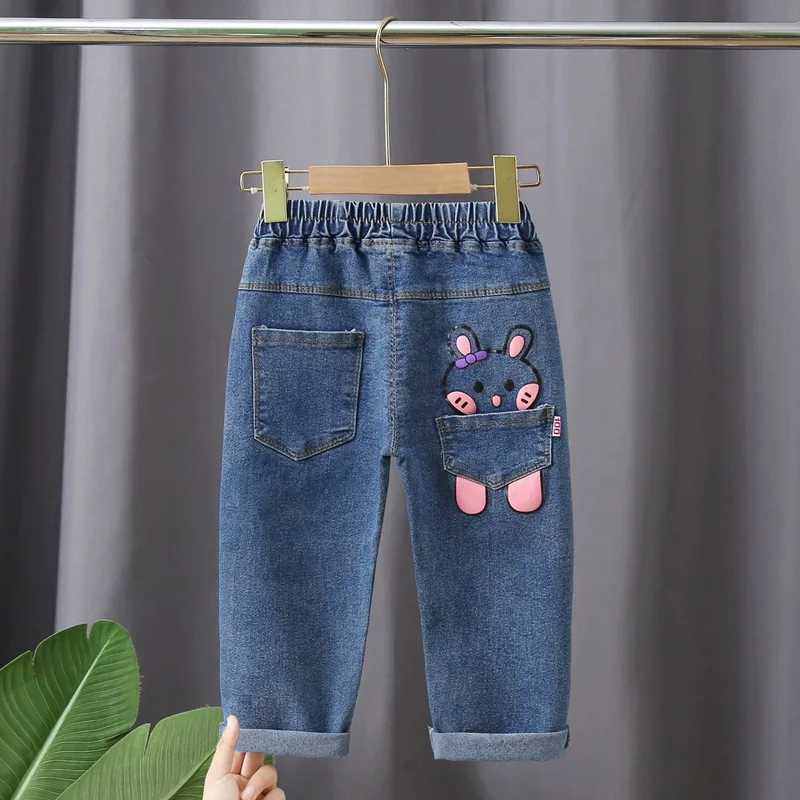 Kids Girl Jeans Floral Cartoon Long Pants Spring Autumn Graffiti Painting Print Casual Trousers with Hole Children Denim PantsT251017