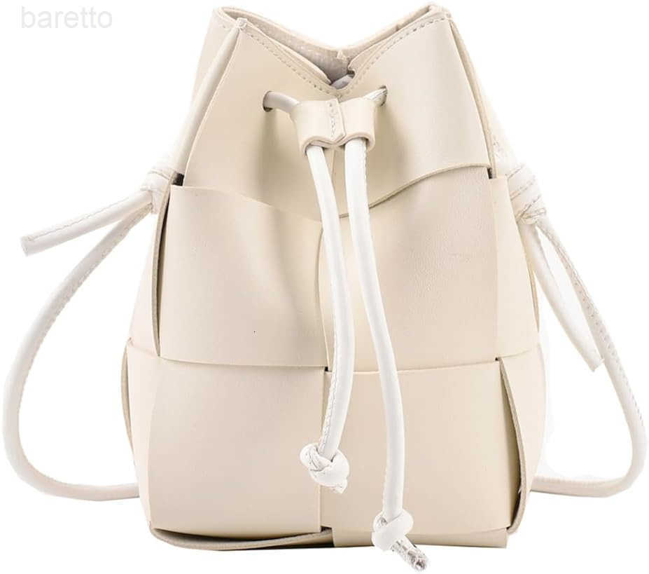 Mini Woven Bucket Bag for Women PU Leather Small Hobo Handbag Square Lattice Drawstring Crossbody Handbags Soft Z251017