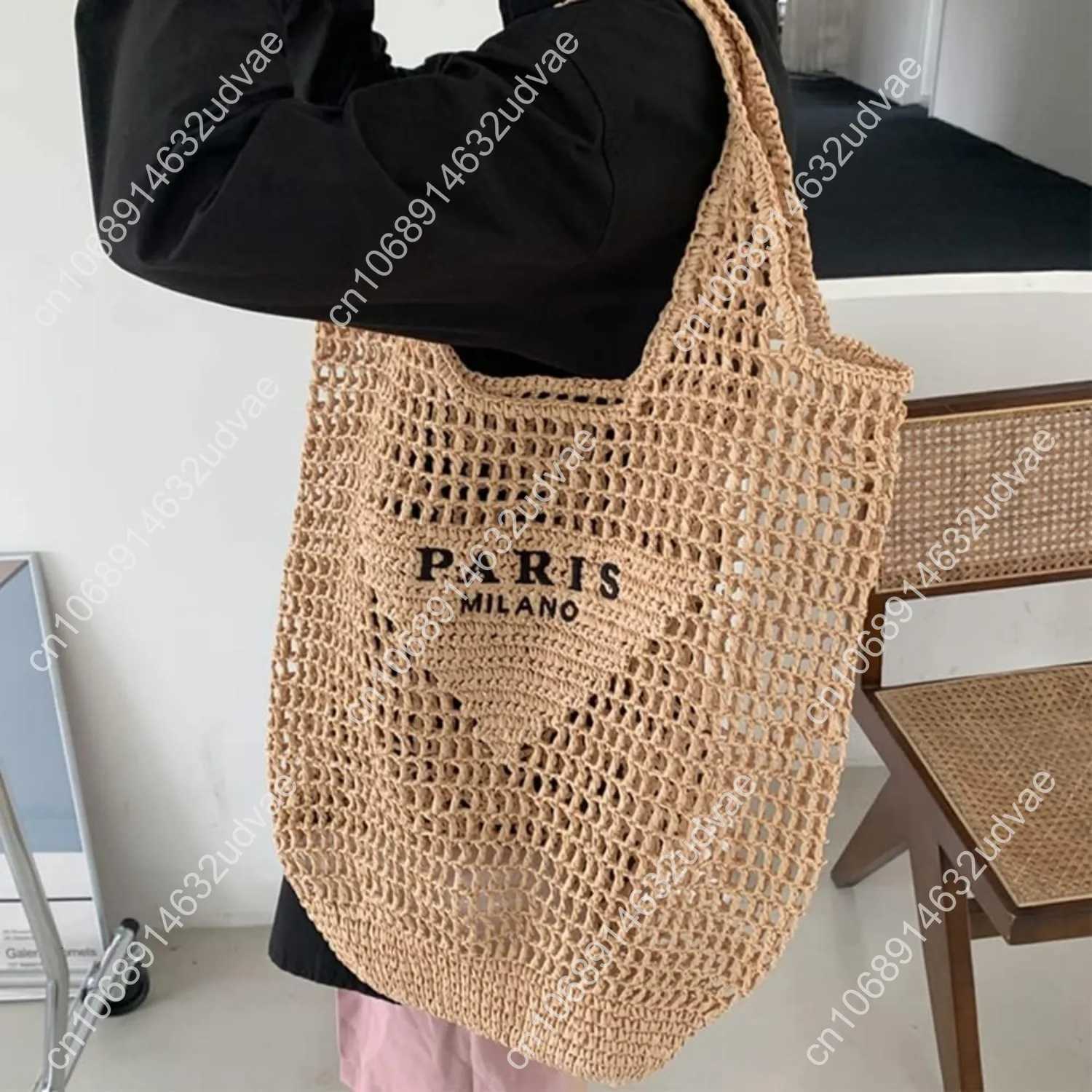 New Woven Bag Straw Mesh Tote Bag Beach Shoulder Bag Hobo Women Foldable Large Capacity for Holiday Z251017
