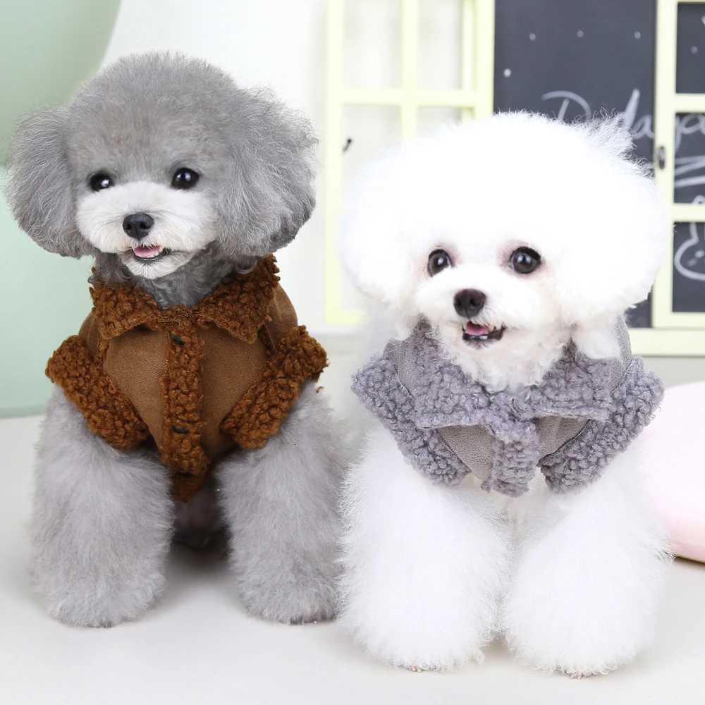 Winter Dog Leather Clothes Warm Fur Collar Dogs Jacket Coat Small Medium Dogs Clothes Vest Winter Pet Clothing Outfits CostumeW251017