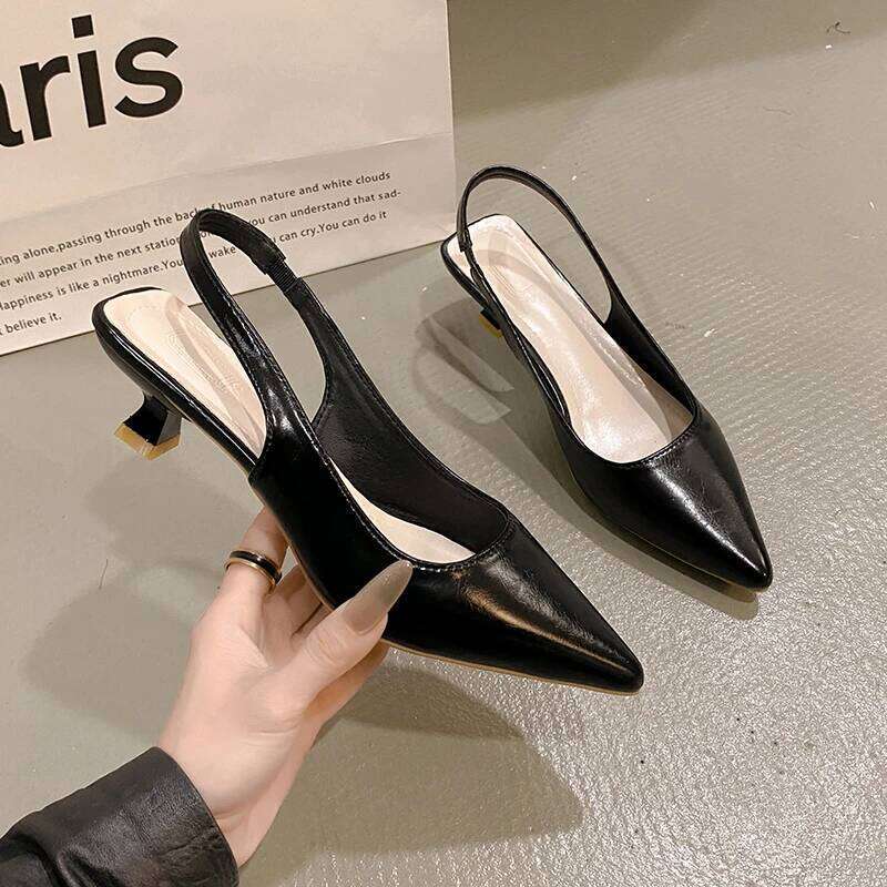 Fashion Female New Women's Pumps Solid Color Simple Mid Heel Sexy Pointed Toe Slingback Elegant Dress Shoes