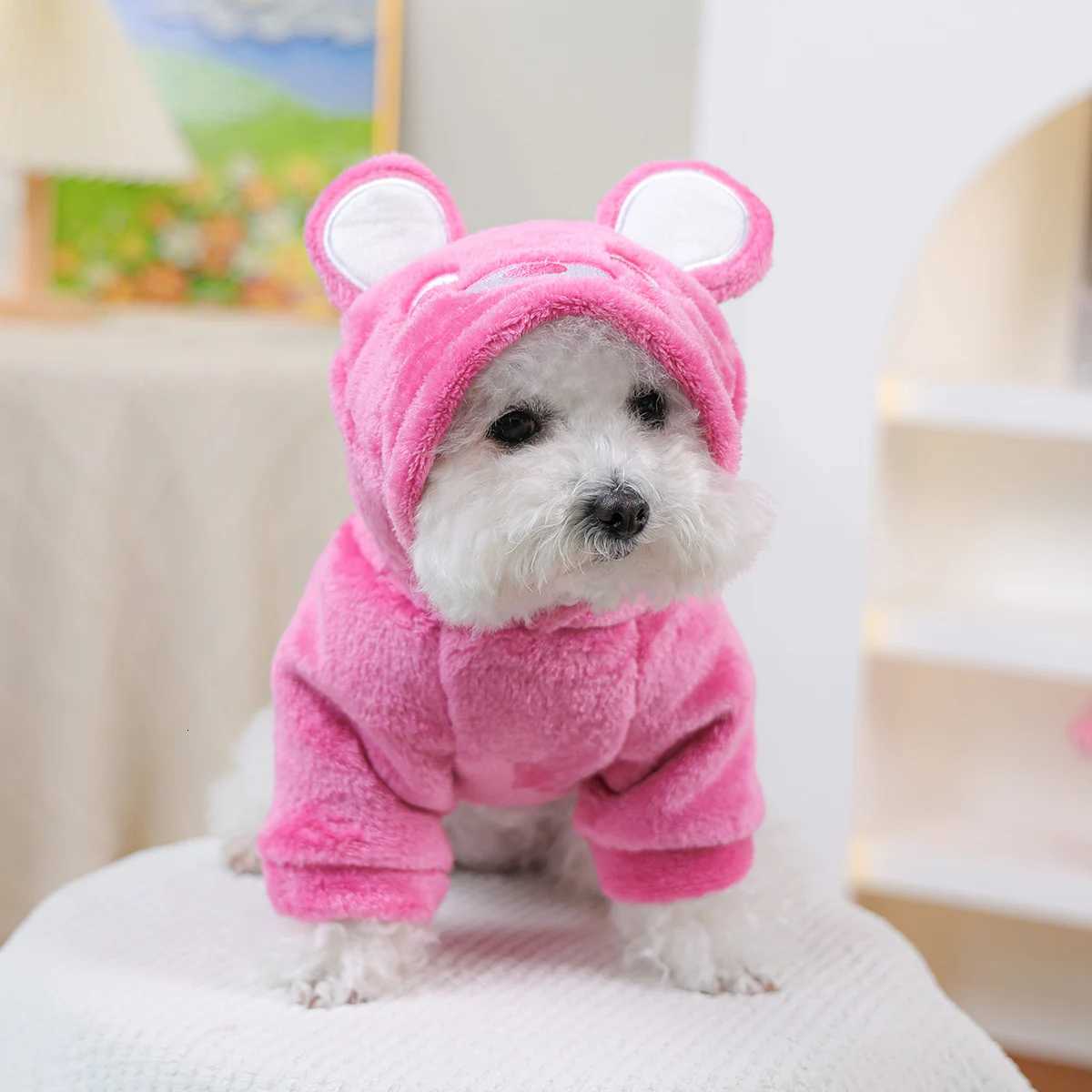 Pet Dog Clothes Autumn and Winter Thickened Plush Cute Bear Transformation Clothes Pink Catdog ClothingW251017