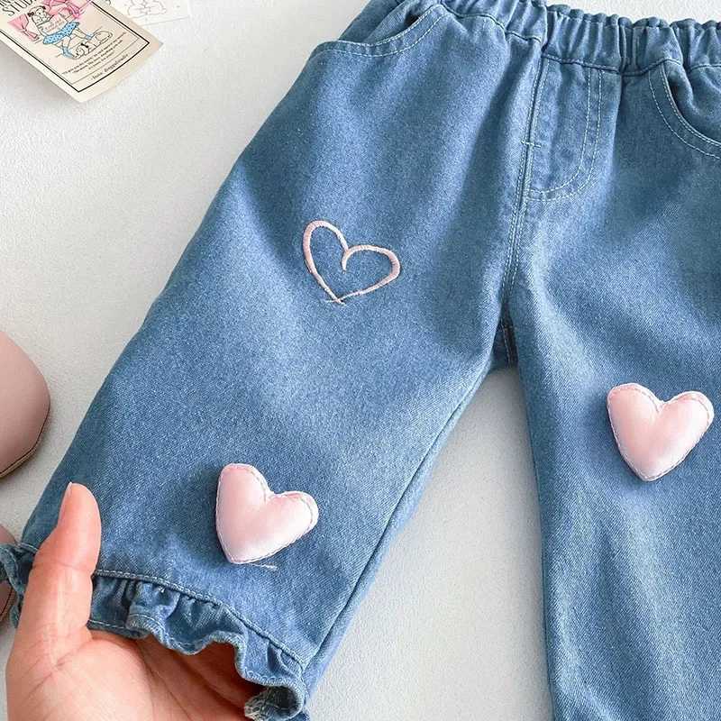 New Spring Kids Pants Kids Jeans 05T Baby Cute Three Dimensional Love Trousers Children Girls Thin Style Denim Blue PantsT251017