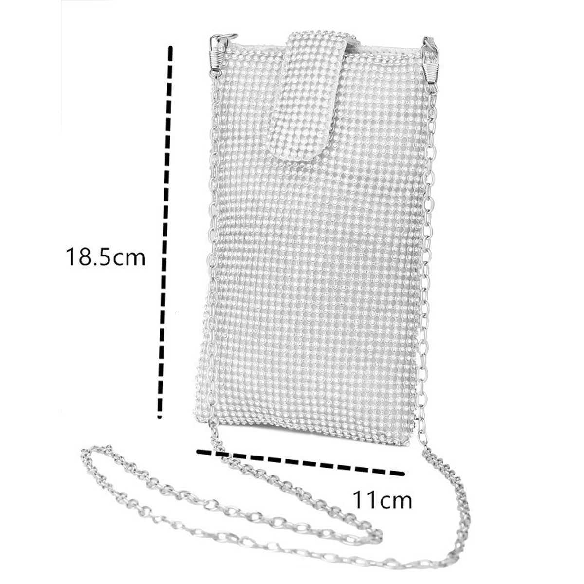 Shiny rhinestone mobile phone wallet metal chain shoulder lipstick mini bag dinner party ball messenger bag Z251017