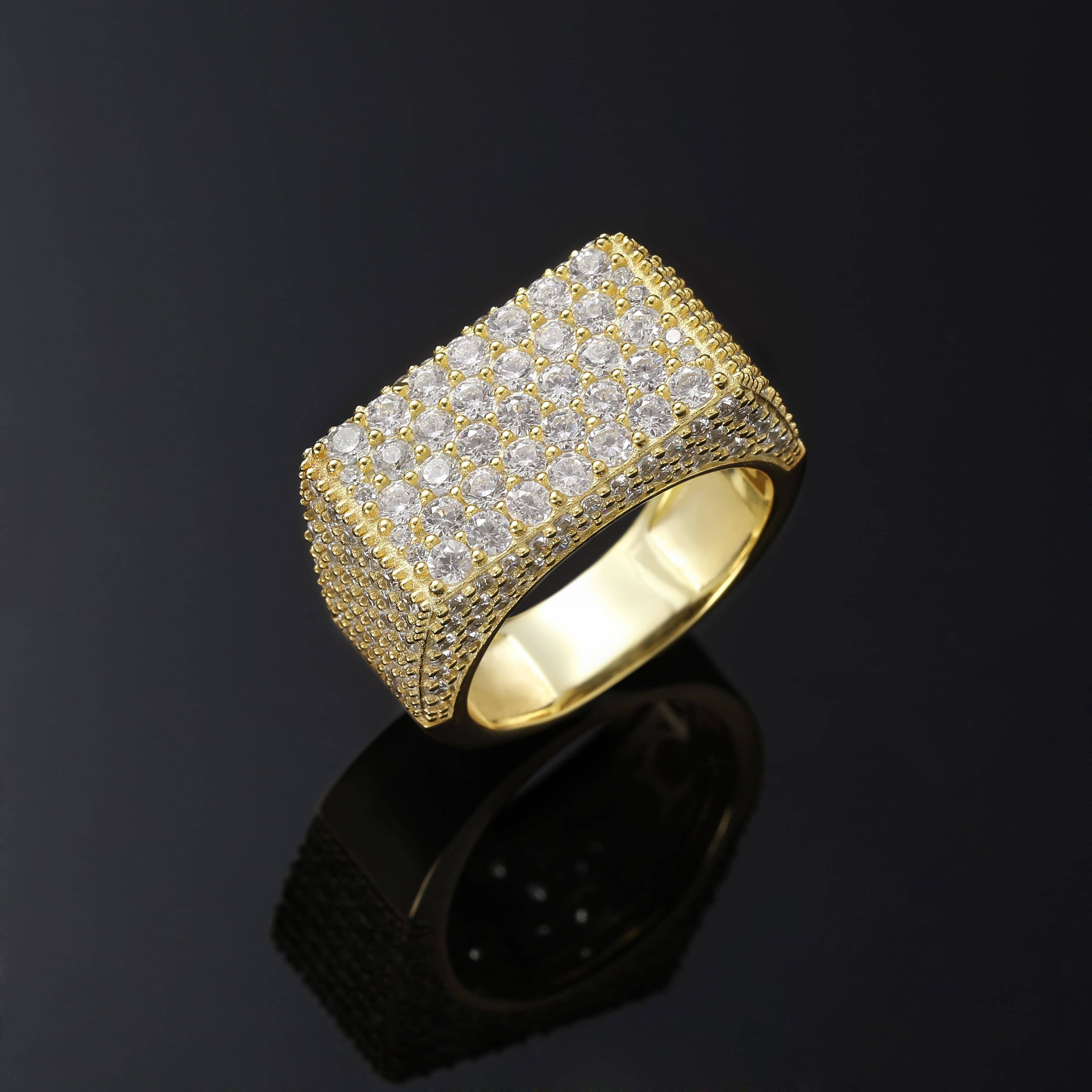 Hip Hop S925 Iced Out Square Ring 14K Gold Plated Zirconia Personalized Rapper Jewelry 925 Sterling Silver Wedding Ring for Men