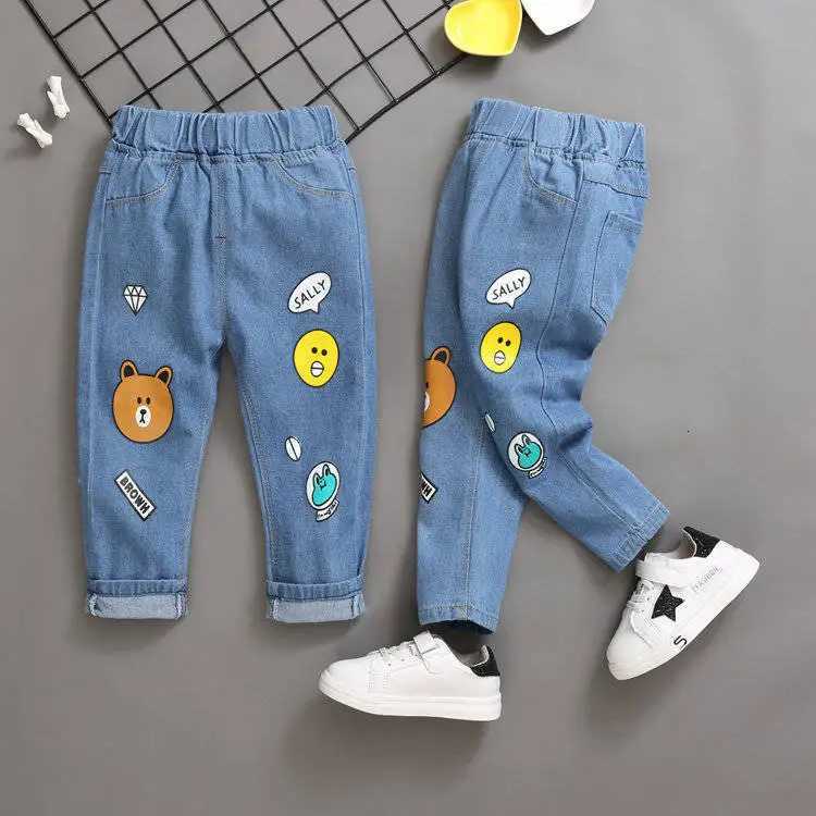 Autumn 2025 Children Toddler Boy Denim Pants Elastic Waist Letter Sticker Baby Boys Trousers Exterior Cartoon Bear Kid Boy JeansT251017