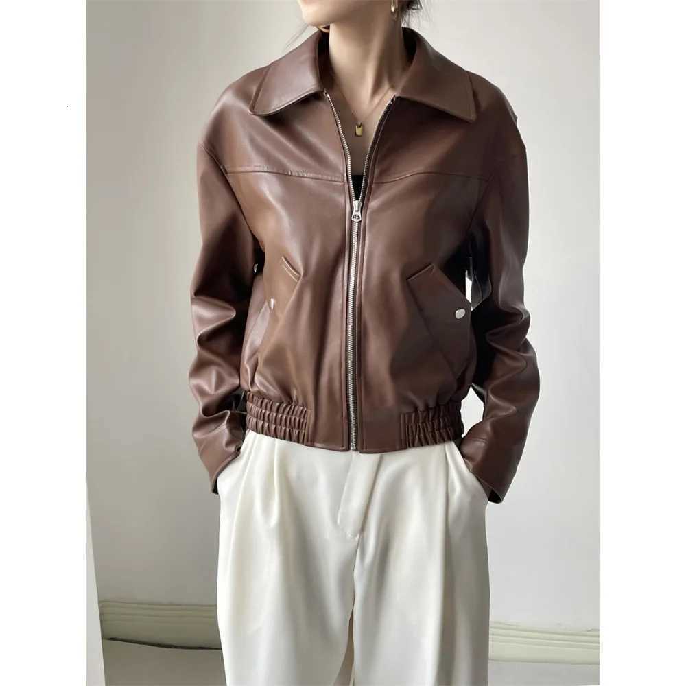 Leather Coat Lady 2024 Autumn Winter American Vintage PU Leather Jacket Small Motorcycle Faux Leather Jacket Women High StreetT251017