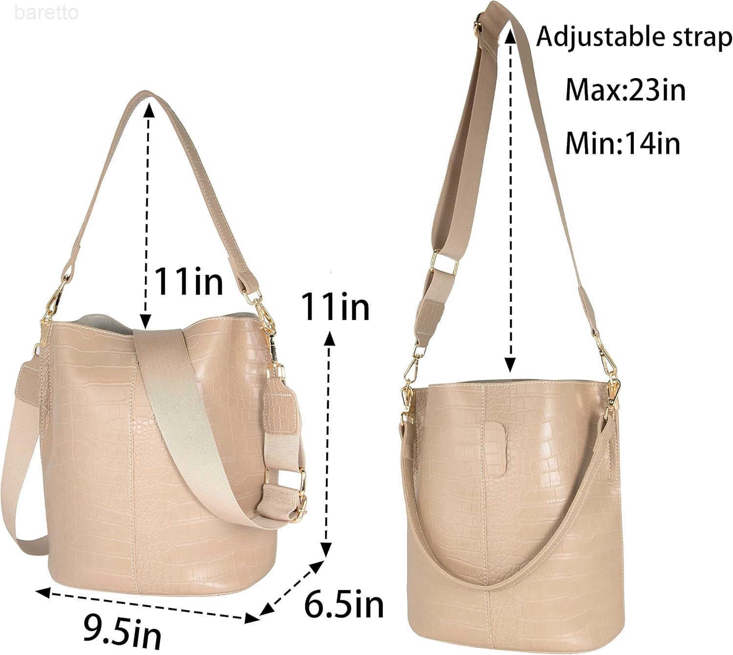 Womens Bucket Bag and Purses Crocodile Leather Crossbody Shoulder Handbags with 2 Straps Large Capacity Retro Z251016