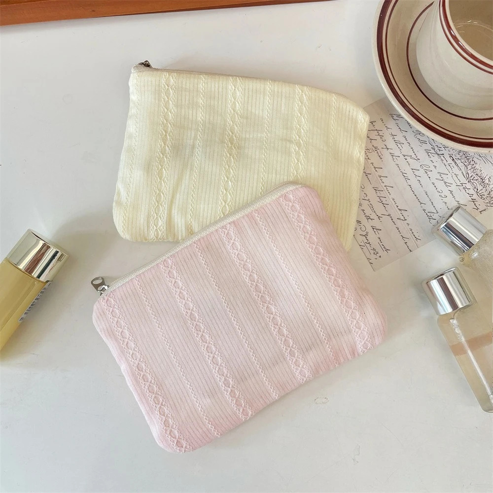 Stripe Mini Makeup Lipstick Storage Pouch Coin Purse Cute Women Cosmetic Organizer Bag Sanitary Napkins Storage Bag251011