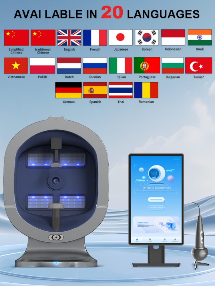 X5 Mirror Skin Analysis 8 Spectra 3D Intelligent Mirror Wood Lamp Facial Scanner UV Skin Analyzer High Quality Machine