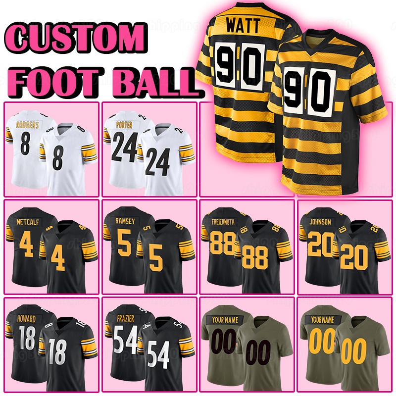 90 TJ Watt Football Jerseys 8 Rodgers 4 DK Metcalf Cameron Heyward Jalen Ramsey Pat Freiermuth Kaleb Johnson Will Howard Joey Porter Jr Zach Frazier Derrick Harmon