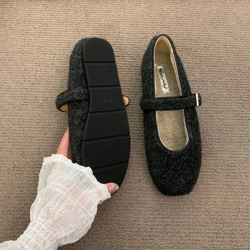 lady In Winter Footwear Warm Fashion Fur Ladies Flats Shoes Autumn Female Round Toe Women Mary Janes Flats With Plush Shoes 251013