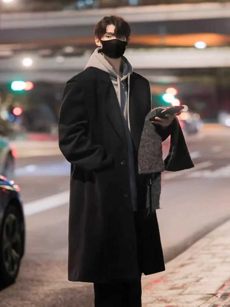 Korean Khaki Woolen Coat Mens Autumn Winter MidLength KneeOver Woolen Coat HighEnd Aosphere Outerwear J251017