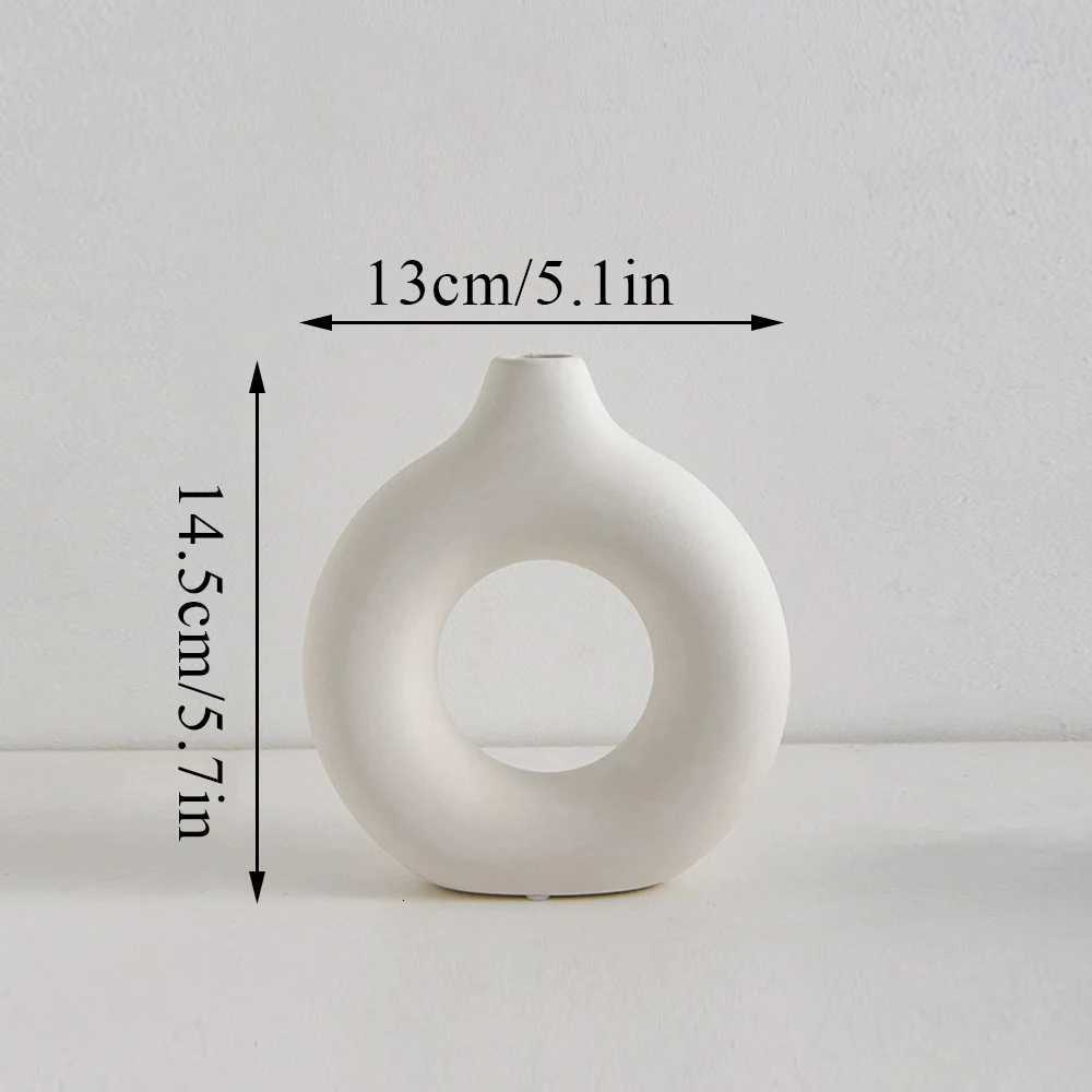 Nordic Vase Circular Hollow Ceramic Flower Vase For Home Living Room Decoration Accessories Interior Office Desktop Decor Gift C251017