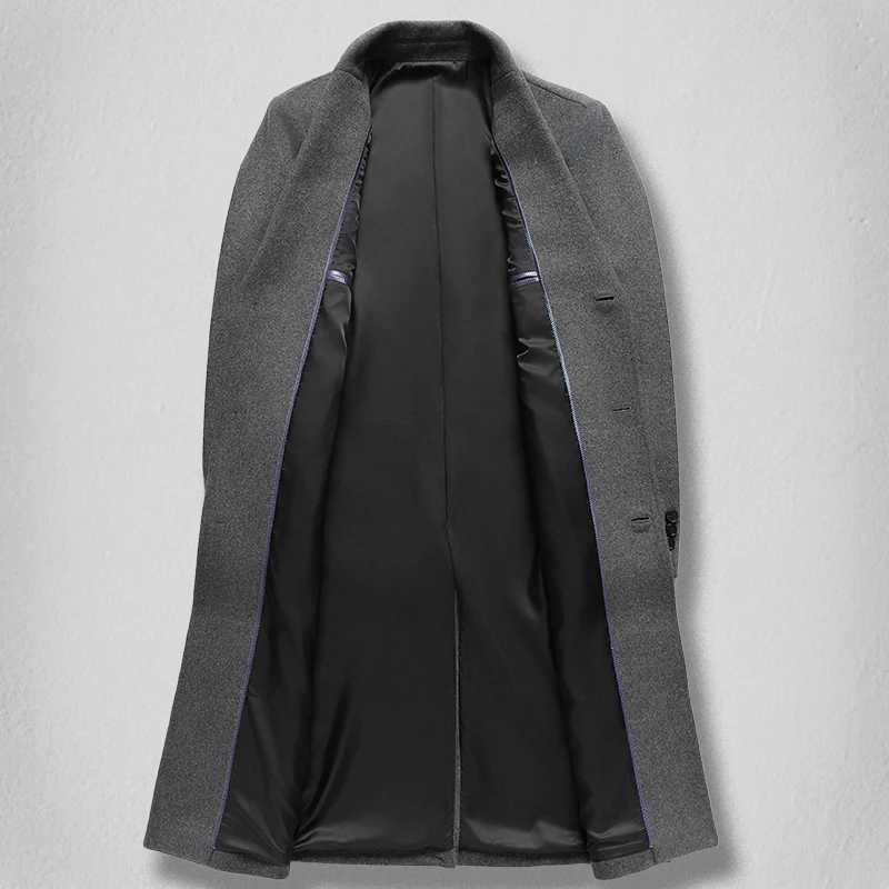 Highend mens fashionable and stylish new mens solid color versatile trendy and casual long woolen coat J251017