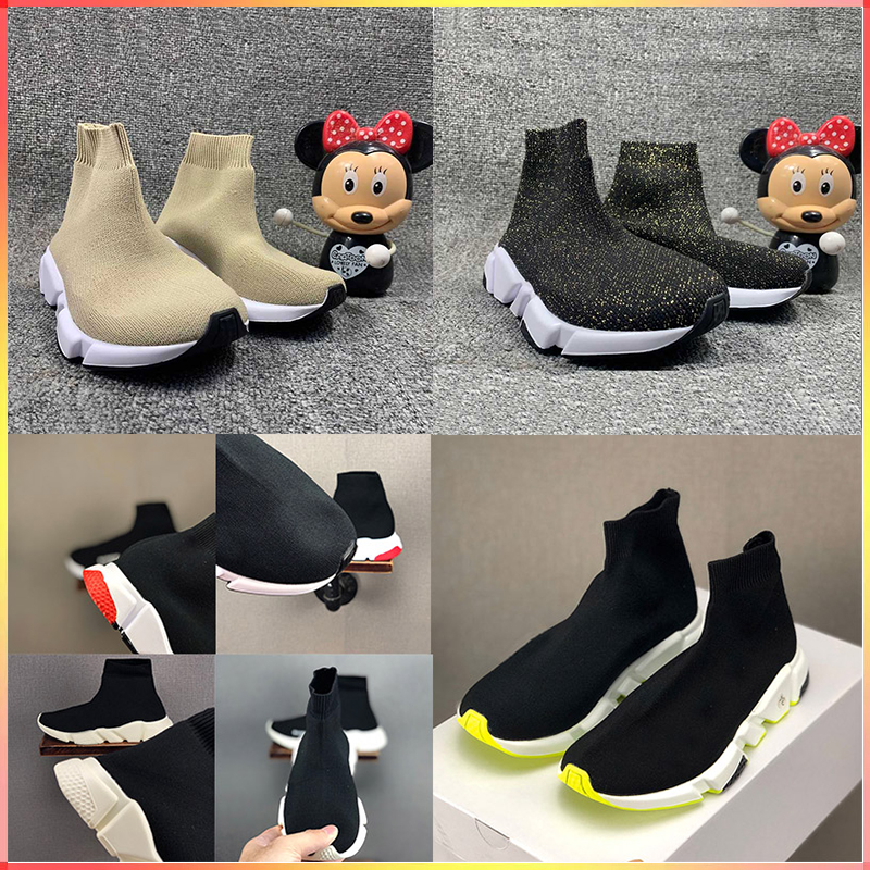 Designer sock kids shoes boys girls Graffiti White Black Red Beige Pink Clear Sole Lace-up Neon Yellow socks speed runner trainers flat platform sneakers casual 24-35