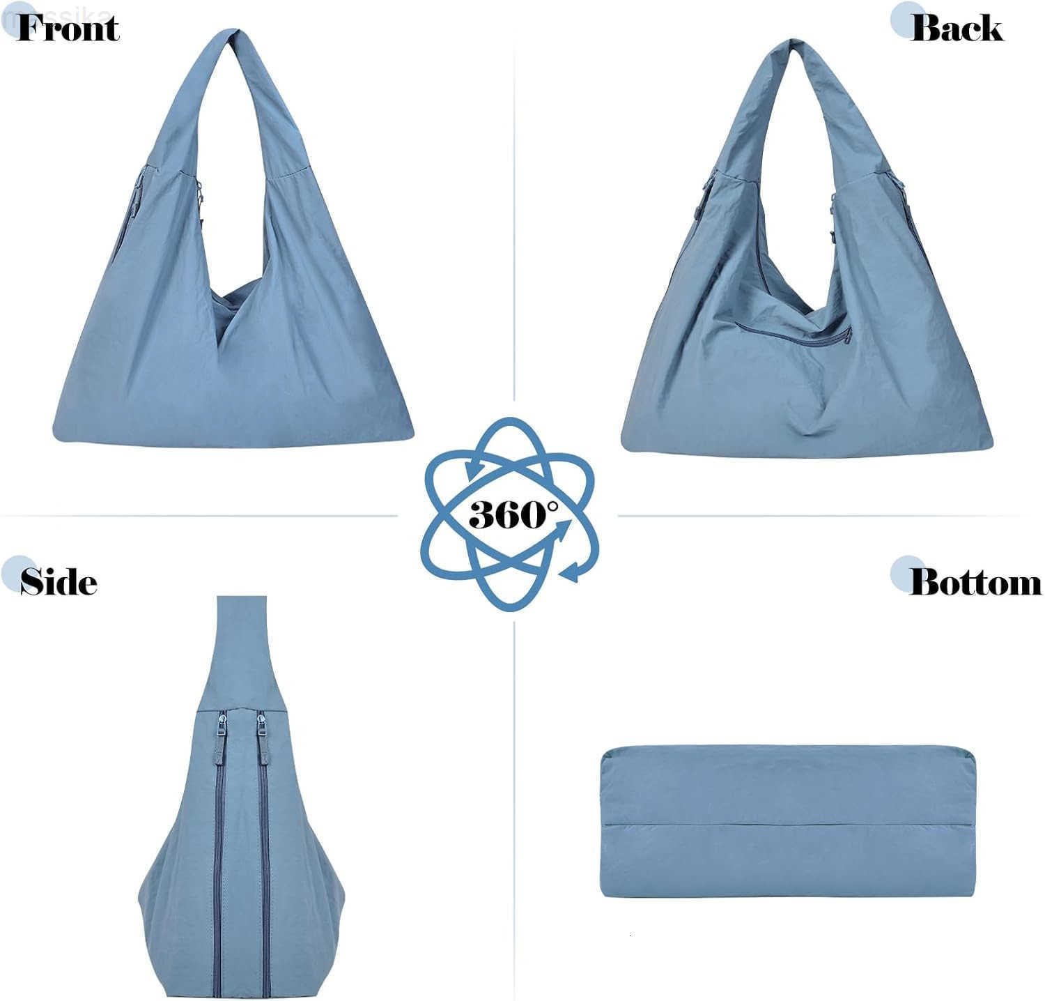 Tote Bag Multipockets Nylon Purse Large Hobo Bag for Women Solid Color Crescent Handbag M251017