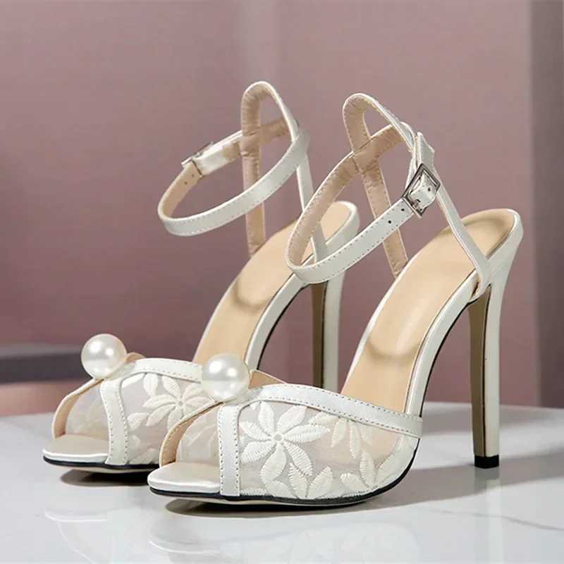 Luxury String Bead Open Toe Sexy Lace Sandals Women Ankle Buckle Strap Stiletto Heels Party Prom Shoe Summer Pumps Zapatos Mujer Z251015