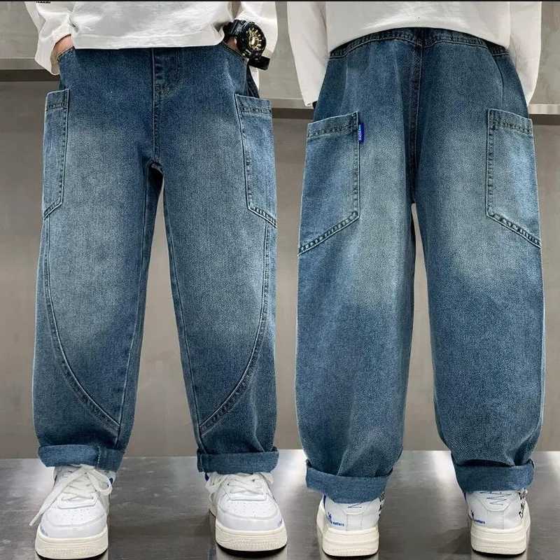 Boys Patchwork Baggy Jeans With Side Pocket Age 514 Year Child Fashion Relaxed Fit Denim Cargo Pants Kids Brief Style TrousersT251017