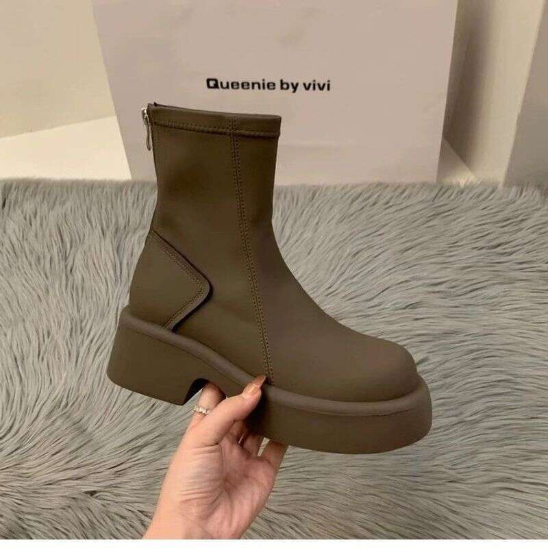 Thick Soled Thin White Martin Boots Women S Shoes Autumn And Winter Plus Veet High Quality Short French Nude