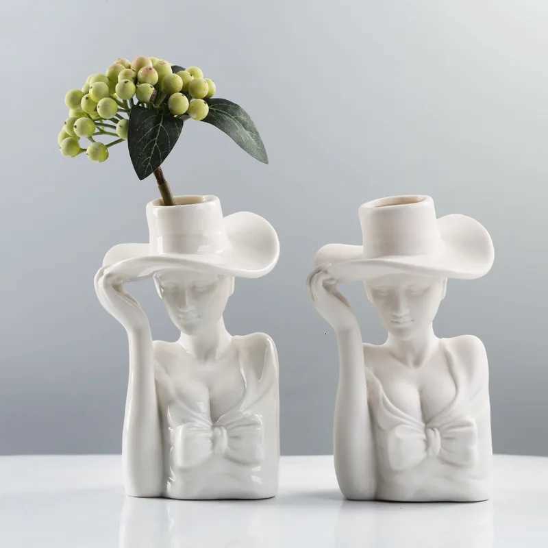 NEW Nordic Ins Creative Ceramic Vase Dry Flower Ornaments Art Face Flower Ornaments Living Room Home Soft Decorations Ornaments C251017