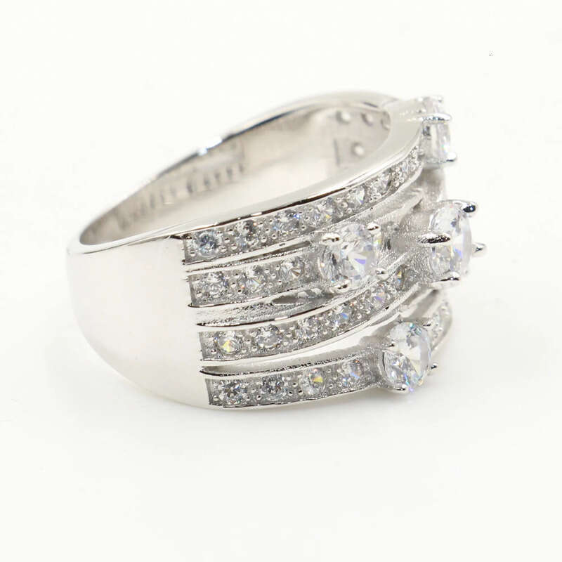 Infinity Jewelry Real Sterling Sier Big Discount White Clear Topaz CZ Dia Eternity Wedding Band Net Ring for Women