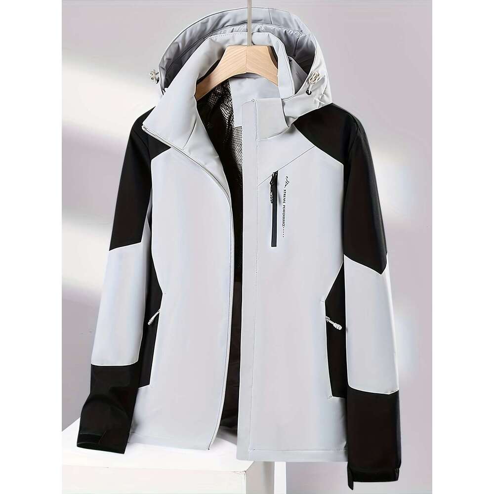 Windproof Jacket Windproof & Warm Women's Lightweight Winter Hooded Jacket | Color-Block Design With Zipper Front, Long Sleeves, And Adjustable H