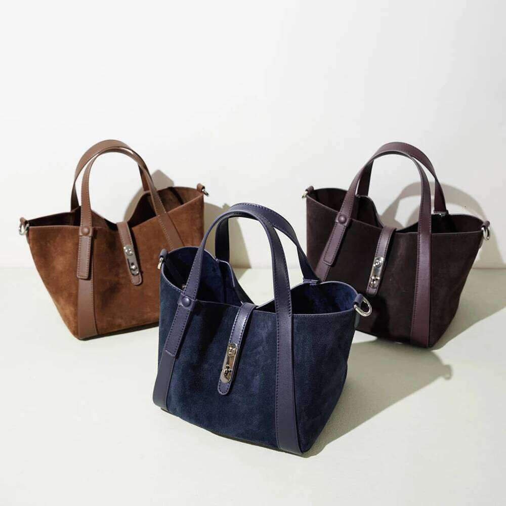 Custom Name Suede Leather Women bags Design Lock Veet Top Handle New Handbags Popular Rectangular Bucket Shoulder Bags