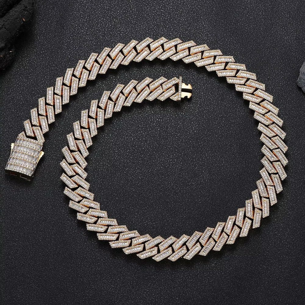 Hip Hop 18mm Cuban Chain Necklace Chudynamicy Bling Iced Out Cubic Moissanite Baguette Cuban Lidynamic Fine Jewelry for Gift