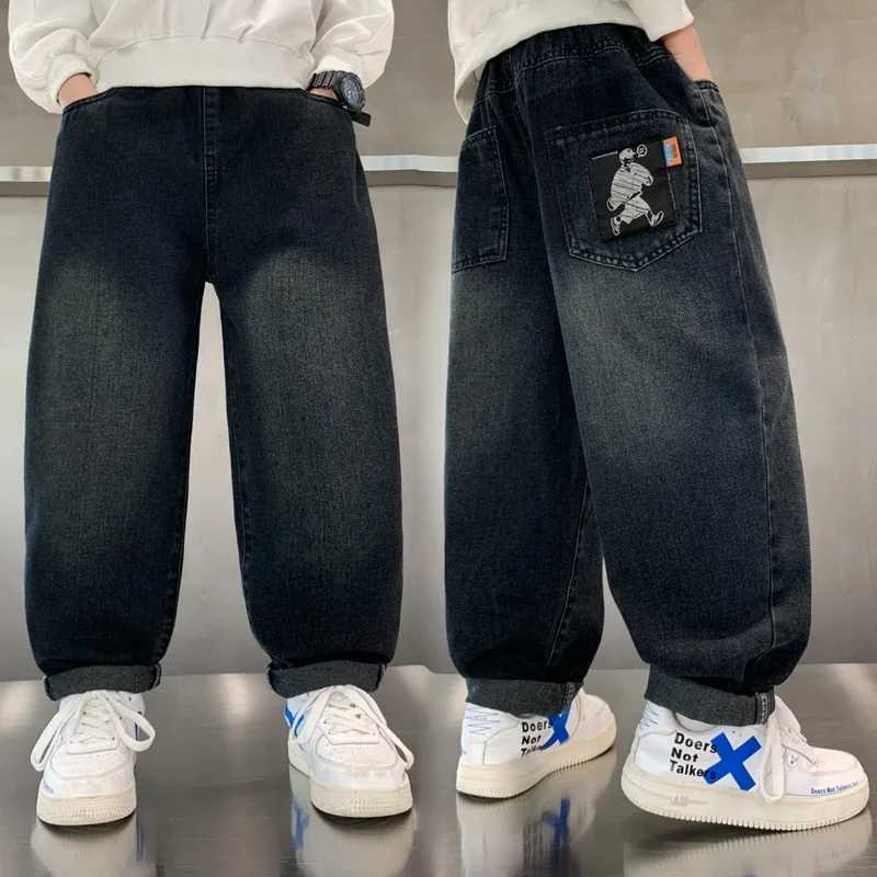 Teenagers Boys Jeans Spring Autumn Kids Denim Trousers Children Baggy Pants Elastic Waist Blue Jeans 6 7 8 10 11 12 13 14 YearsT251017