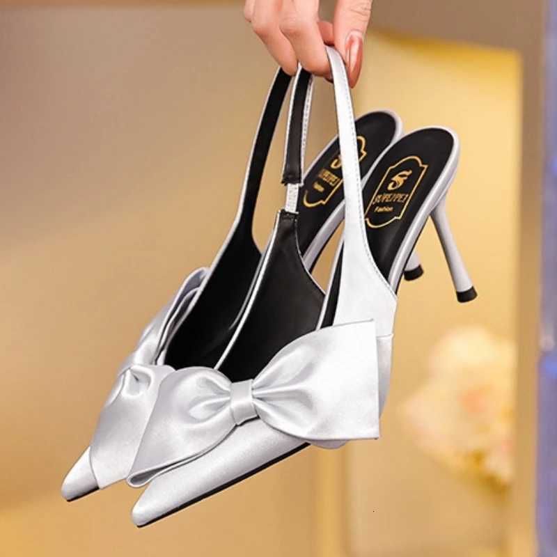 High Quality Satin Bow Designer Brand Sandals Women Pointed Toe Thin Heel Back Strap Slide Sandals Elegant Comfort Dress Shoes Z251015