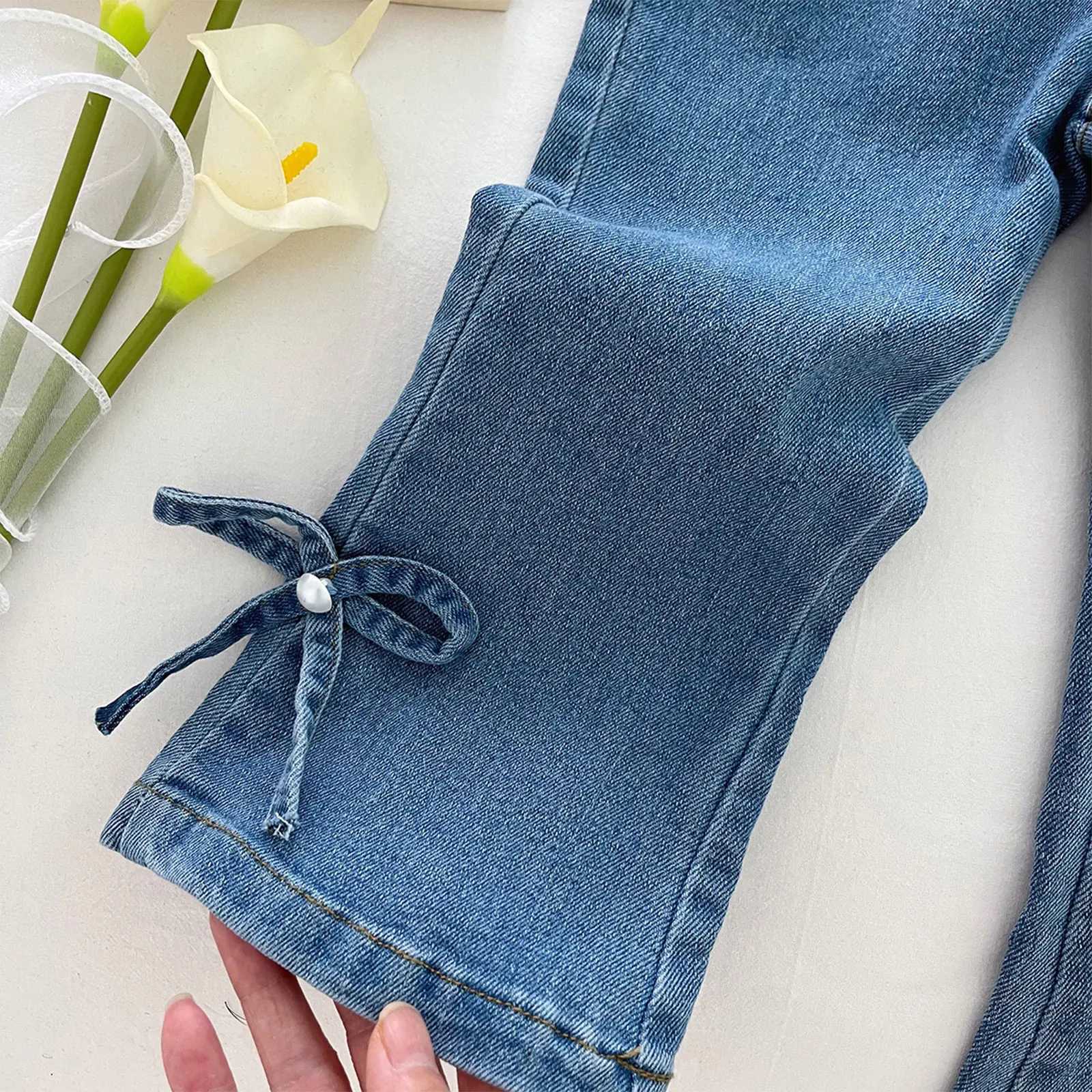 Toddler Girls Clothes Fashion Flared Jeans Casual Elastic Waistband Cute Bow Denim Pants with Pockets Children School Daily WearT251017
