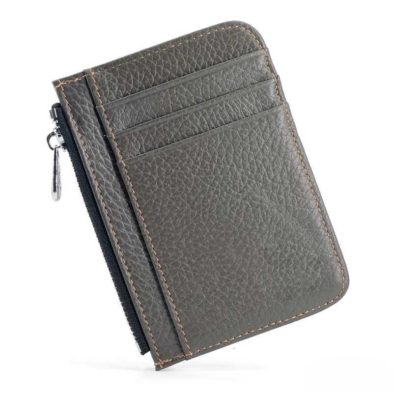 Mens Genuine Leather Minimalist Wallet Ultra Thin Zipper Coin Pouch with Credit Card Holder Small Money BagW251017