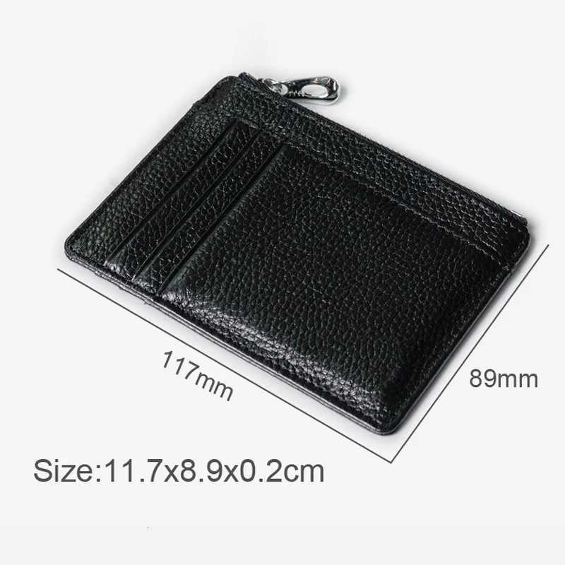 Mens Genuine Leather Minimalist Wallet Ultra Thin Zipper Coin Pouch with Credit Card Holder Small Money BagW251017