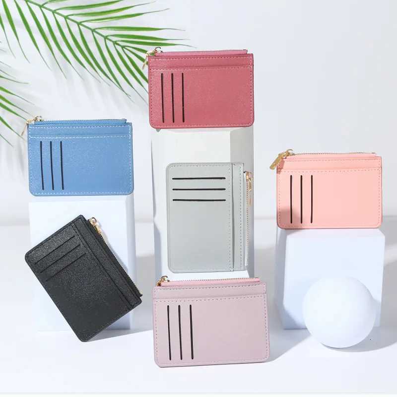 6Pocket Men Women ID Card Holder PU Zipper Small Coin Purse Credit Card Holder Solid Color Business Card Case Business Card CaseW251017