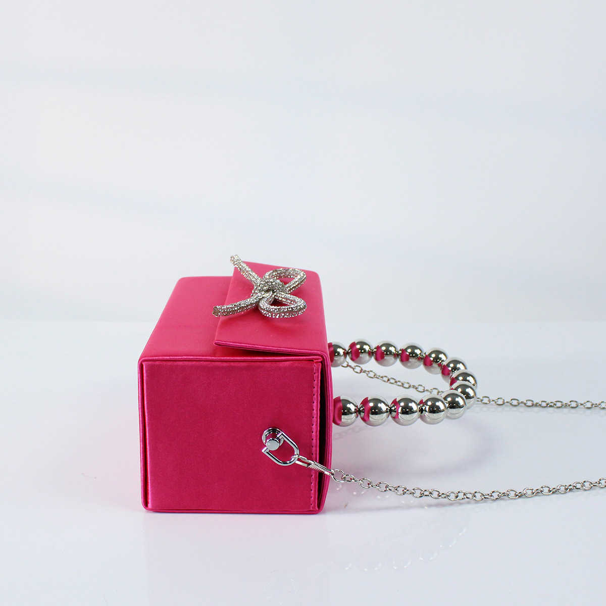 New French Style Shiny Small Square Box Bag with Bowknot for Evening Party, Handheld, Shoulder, and Crossbody Bag