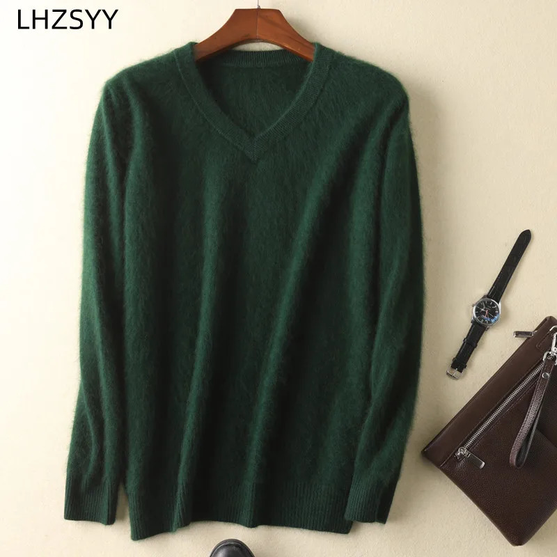 LHZSYY Mens 100 Mink Cashmere Large Size Sweaters Autumn Winter Solid Vneck Casual Knit Pullovers Men Long Sleeve Warm Jumper 251017