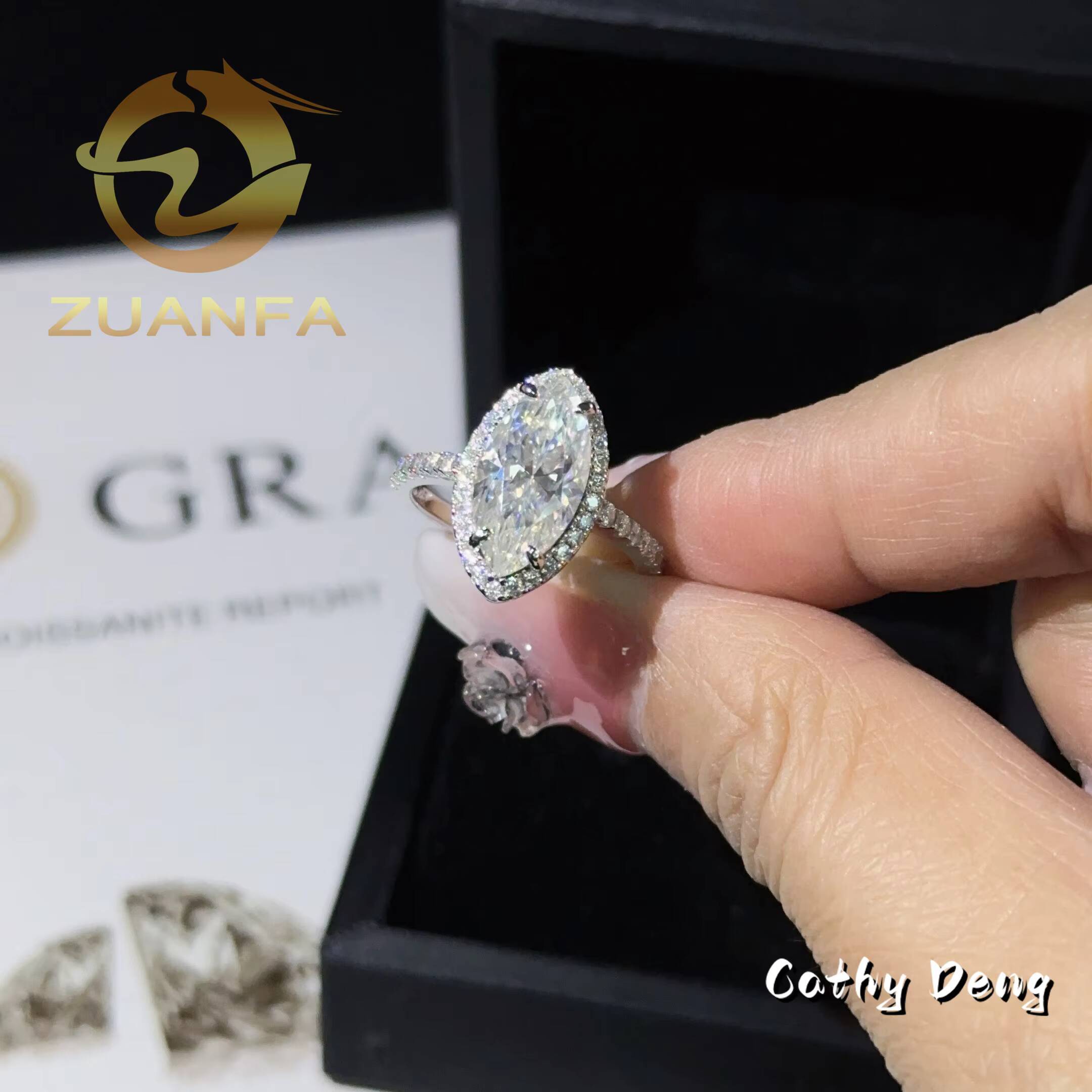 Solid Silver 3ct Marquise Iced Oiut Full Moissanite Ring for Women 925 Sterling Silver Moissanite Engagement Ring