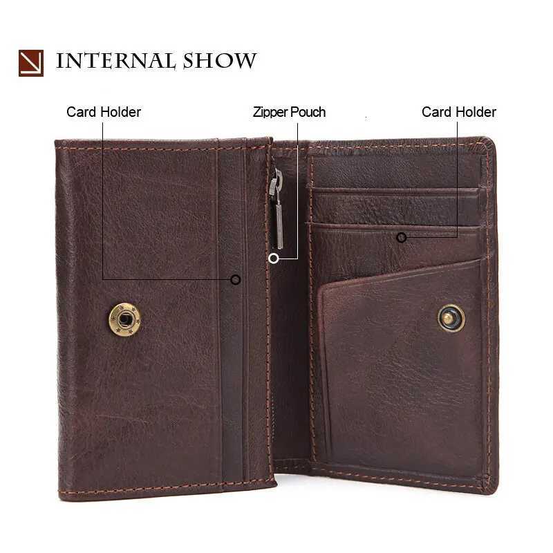 Mini Wallet Oil Wax Genuine Leather ID Credit Card Holder Casual Hasp Mens Short Handy Zipper Coin Purse Unisex AccessoriesW251017