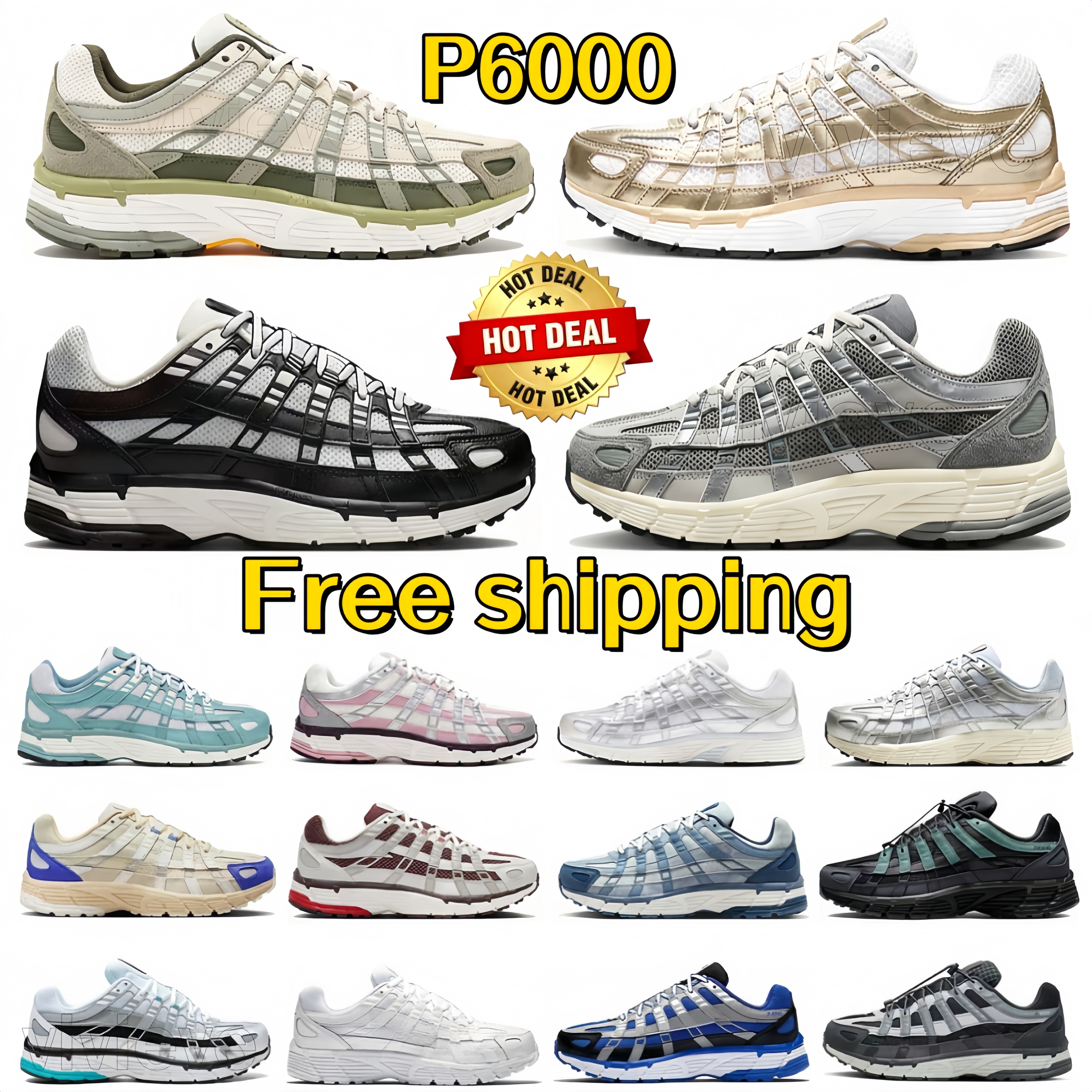 Designer Shoes P6000 Men Women Sneakers Triple Black White Khaki Wolf Grey Metallic Blue Outdoor Sports P-6000s mens women outdoor sneakers Jogging Walking Shoes