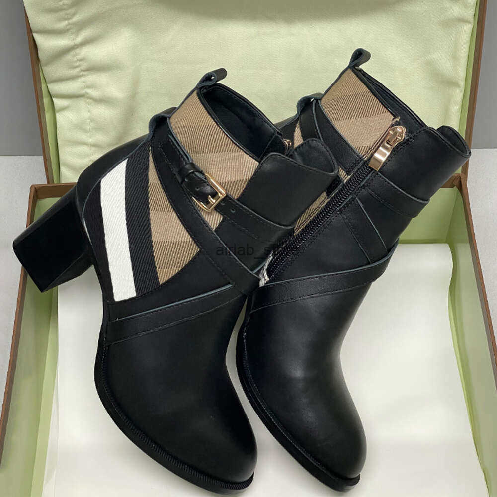 designer boots check leather ankle boots women boots low heel genuine leather warm booties snow shoes with box 633 Z251117